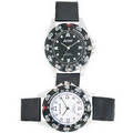 Men's Sports Diver Styling Watch w/Silver Case & Black Bezel